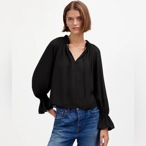Madewell Long-Sleeve Tie-Neck Top - Black - Size Medium - Never Been Worn -